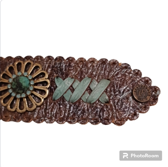 SOLD Leatherock Southwestern Cuff Bracelet Turquoise Laced Flower Embellished - Picture 7 of 7